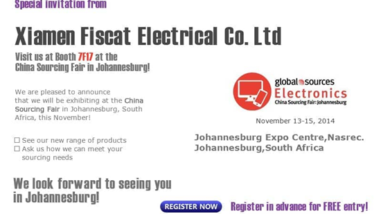 Fiscat parteciperà a Global Source Electronics a Johannesburg Sud Africa 11-19 novembre 2014